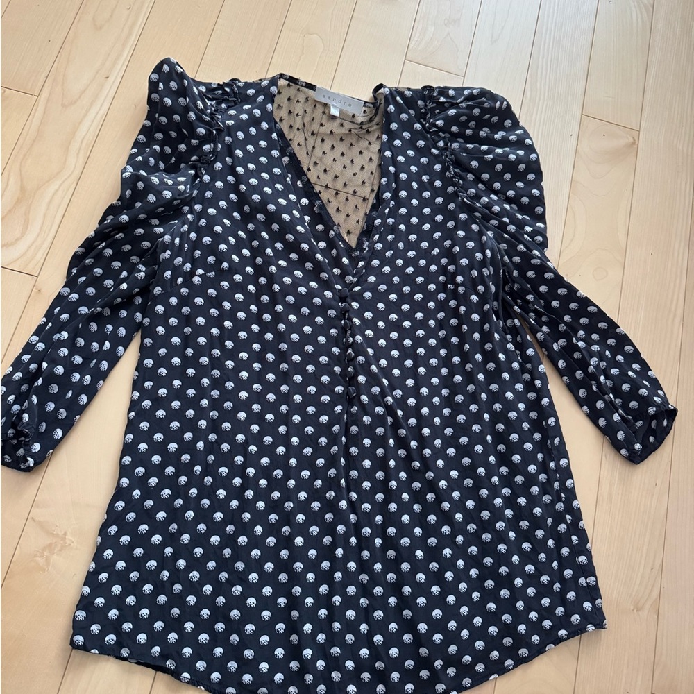 Sandro Black and White Patterned Blouse